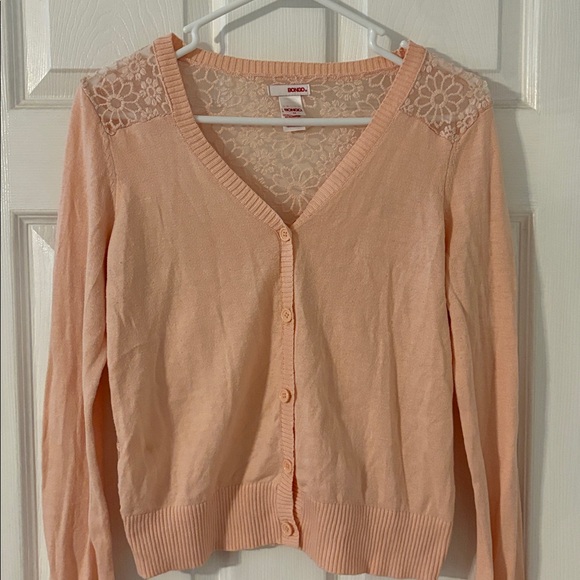 Bongo Peach Lace Back Button Front Cardigan Sweater Medium - Picture 4 of 9